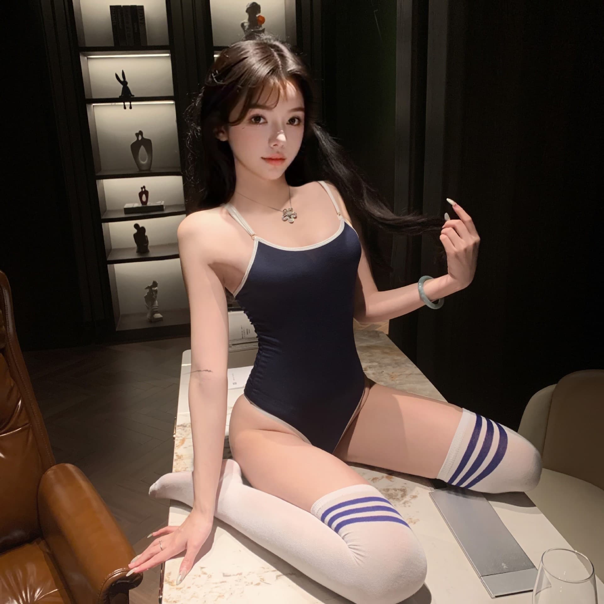 Sexy Lingerie Bodysuit Swimsuit Thin Transparent Milk Silk Strappy Tight Swimsuit Open Crotch