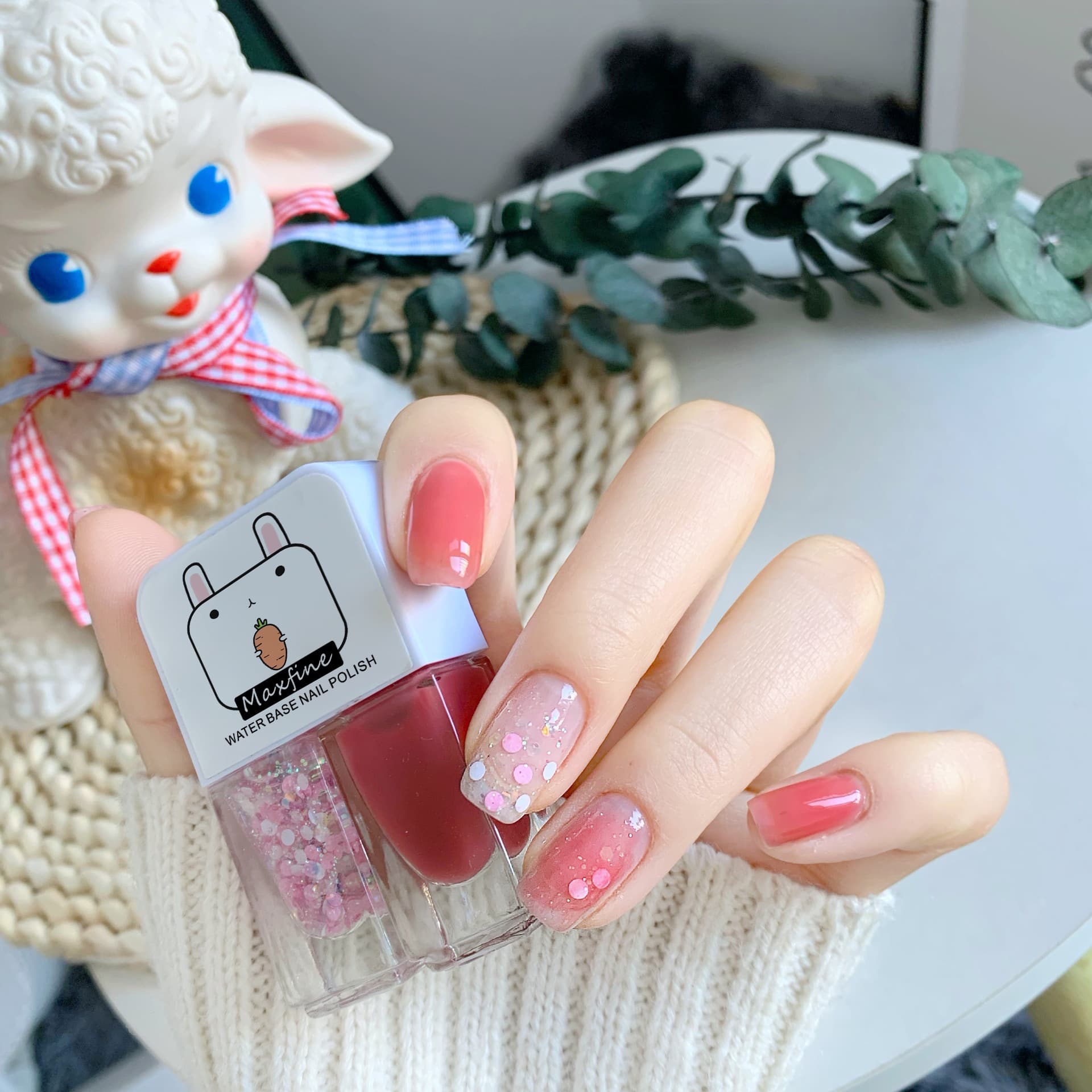 Xiaohongshu Maxfine Nail Polish Gemini Water-Based Nail Strengthener Glossy Peelable Two-Bottle Set Aurora Series