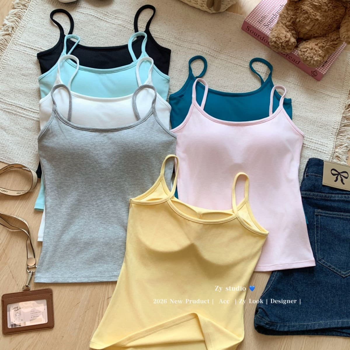 Summer Solid Color Flared Camisole Top for Women, New with Padded Bra, Basic Versatile Slim Fit Sweet and Spicy Layering Top