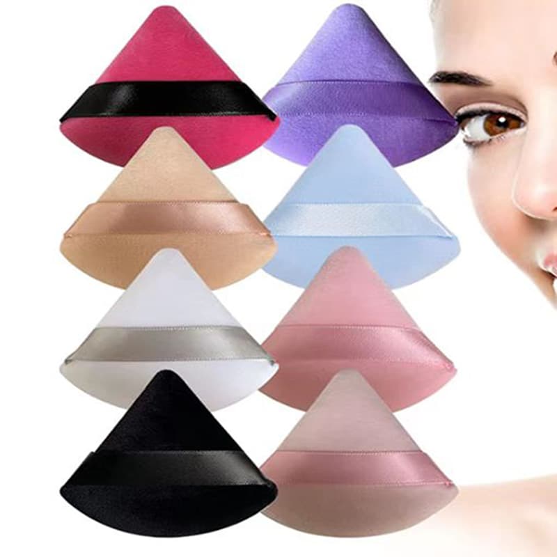 Makeup Sponge Velour Powder Puff for Loose Powder, Foundation, and Cushion Foundation - Triangular Shape