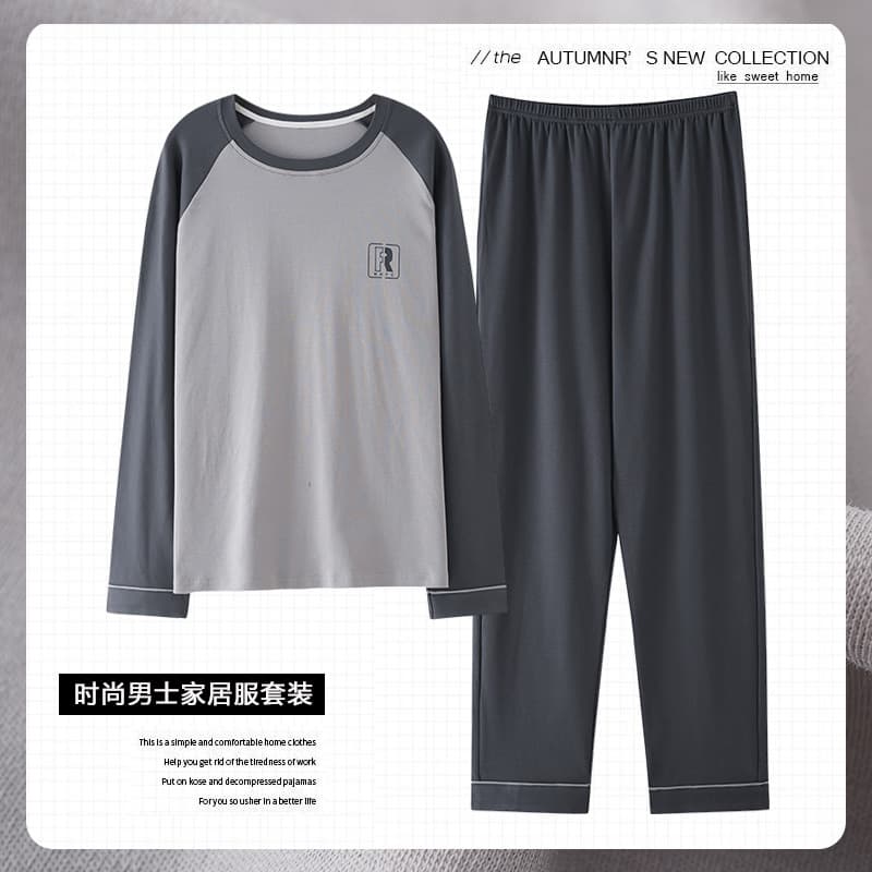 6XL 300lbs Men's Pajamas Spring/Autumn Cotton Long Sleeve Loose Homewear for Teens, Suitable for Outdoor Wear