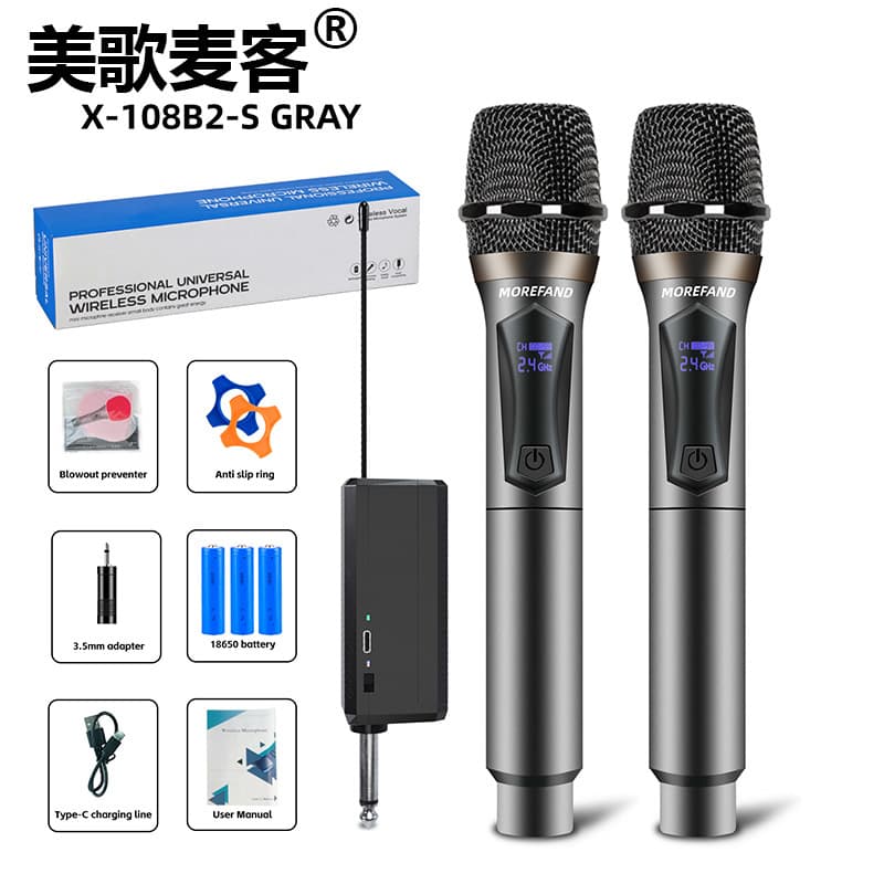 Foreign trade wireless universal microphone 108, outdoor pole speaker with 1 transmitter 2 receivers for computer live singing.