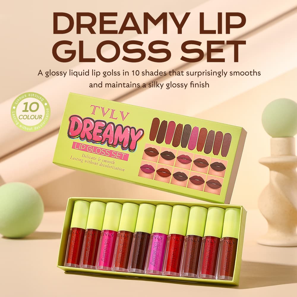 Cross-border Trade Cosmetics TVLV Dream Lip Gloss Set Water Gloss Mirror Finish Waterproof Non-stick Lip Gloss Set