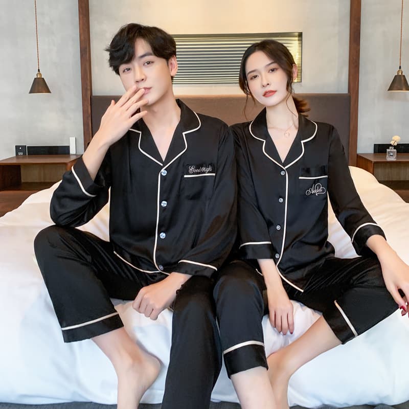 New Spring/Summer Thin Sexy Women's Ice Silk Pajamas Embroidered Camisole Lace Two-Piece Set Long Sleeve Silk Sleepwear