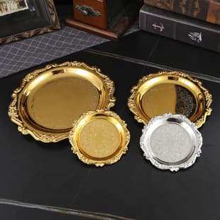 Iron Art Gold Embossed Small Tray Fruit Snack Cake Plate Decorative Dish Cup Saucer Jewelry Storage Tray Dessert Table
