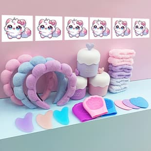 Heart-Shaped Foamer, Headband, Wristband, Face Massage Gua Sha Board, Cat Paw Cleansing Sponge, Makeup Tool 9-Piece Set