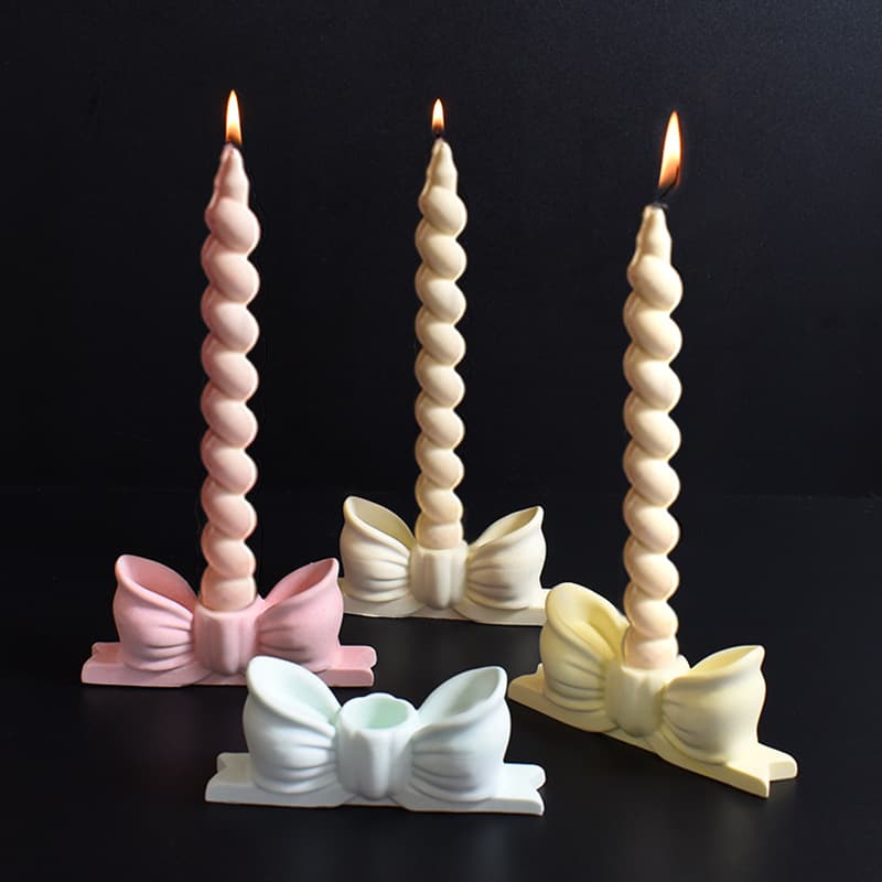 Bow candlestick mold spiral long pole candle bow candlestick desktop ornaments gypsum resin silicone mold