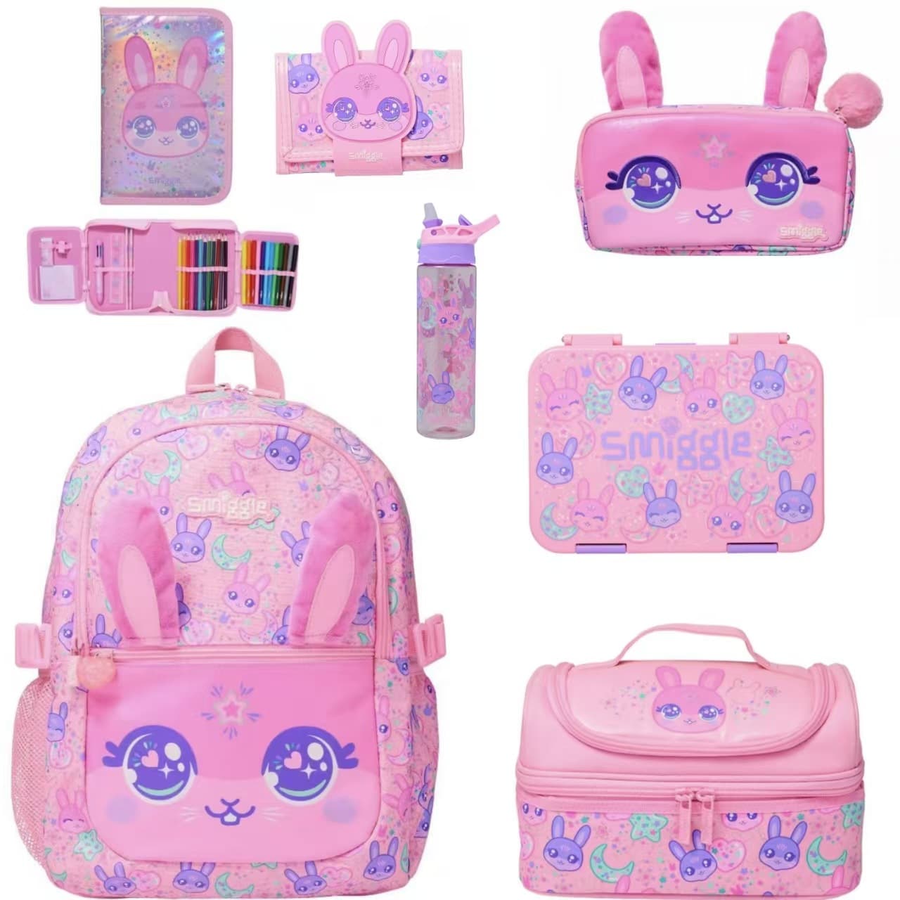 Australian smiggle school bag large capacity children's stationery bag primary school student backpack long ears rabbit suit series