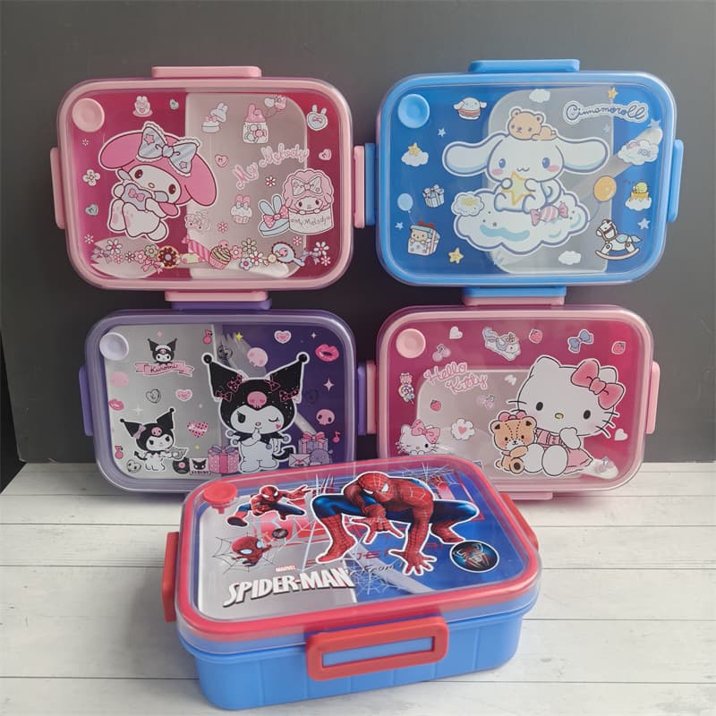 Cartoon Portable Fruit Fresh-Keeping Bento Box for Students, Dormitory, Children's Plastic Rectangular Lunch Box with Divided Compartments Wholesale
