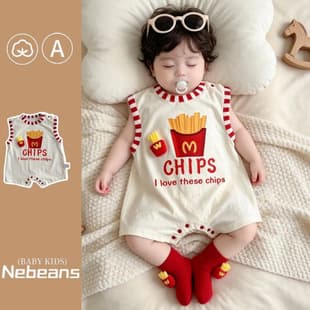 26 Summer New Infant Bodysuit Going-Out Outfit A-Cotton Soft Fries CHIPS Sleeveless Baby Romper Crawler