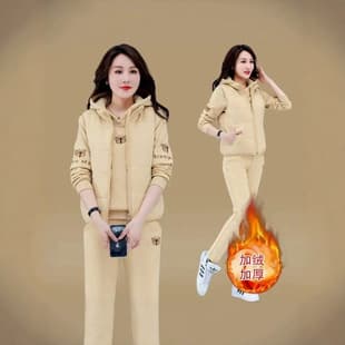 New Winter Fleece-Lined Hoodie 2026 Sportswear Set for Women, Thickened Vest, Fashionable Warm Casual Three-Piece Set