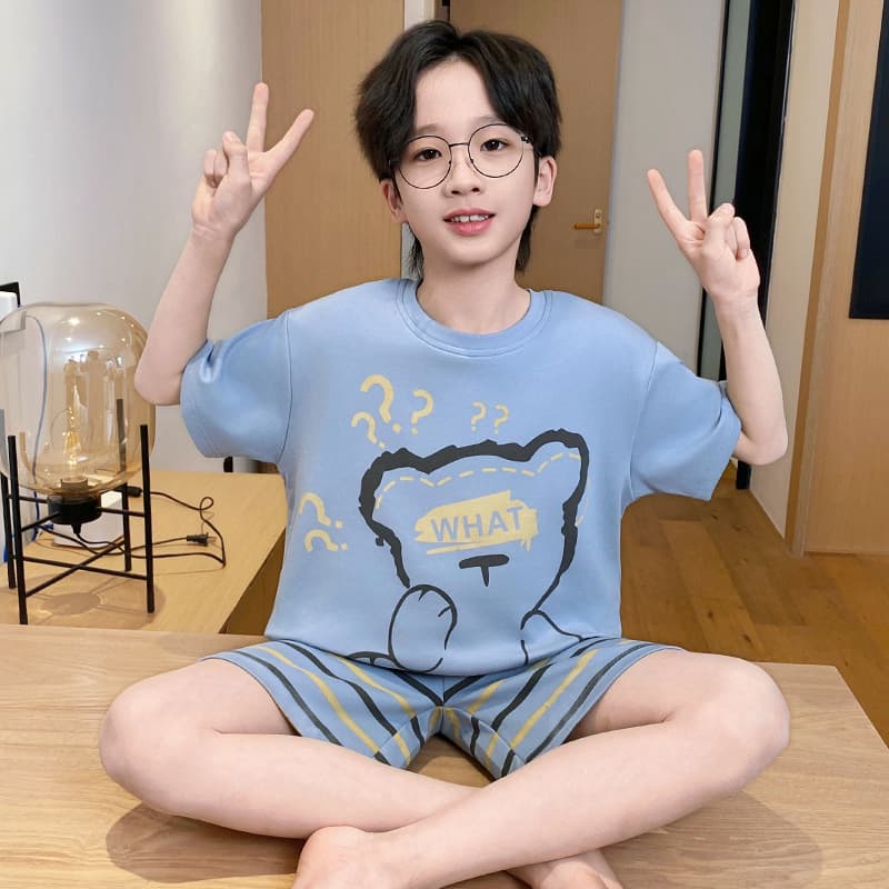 Boys' Summer Pajamas Thin Cotton Short Sleeve for Big Kids 12 Boys 13 Years Old Homewear 15 Middle School Student Set
