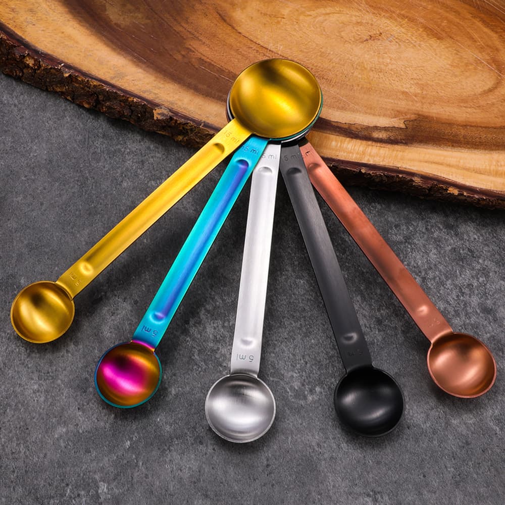 Stainless Steel Double-Ended Coffee Measuring Spoon, Coffee Spoon, Seasoning Measuring Tool, Milk Tea and Fruit Powder Spoon 5ml/15ml Double-Ended