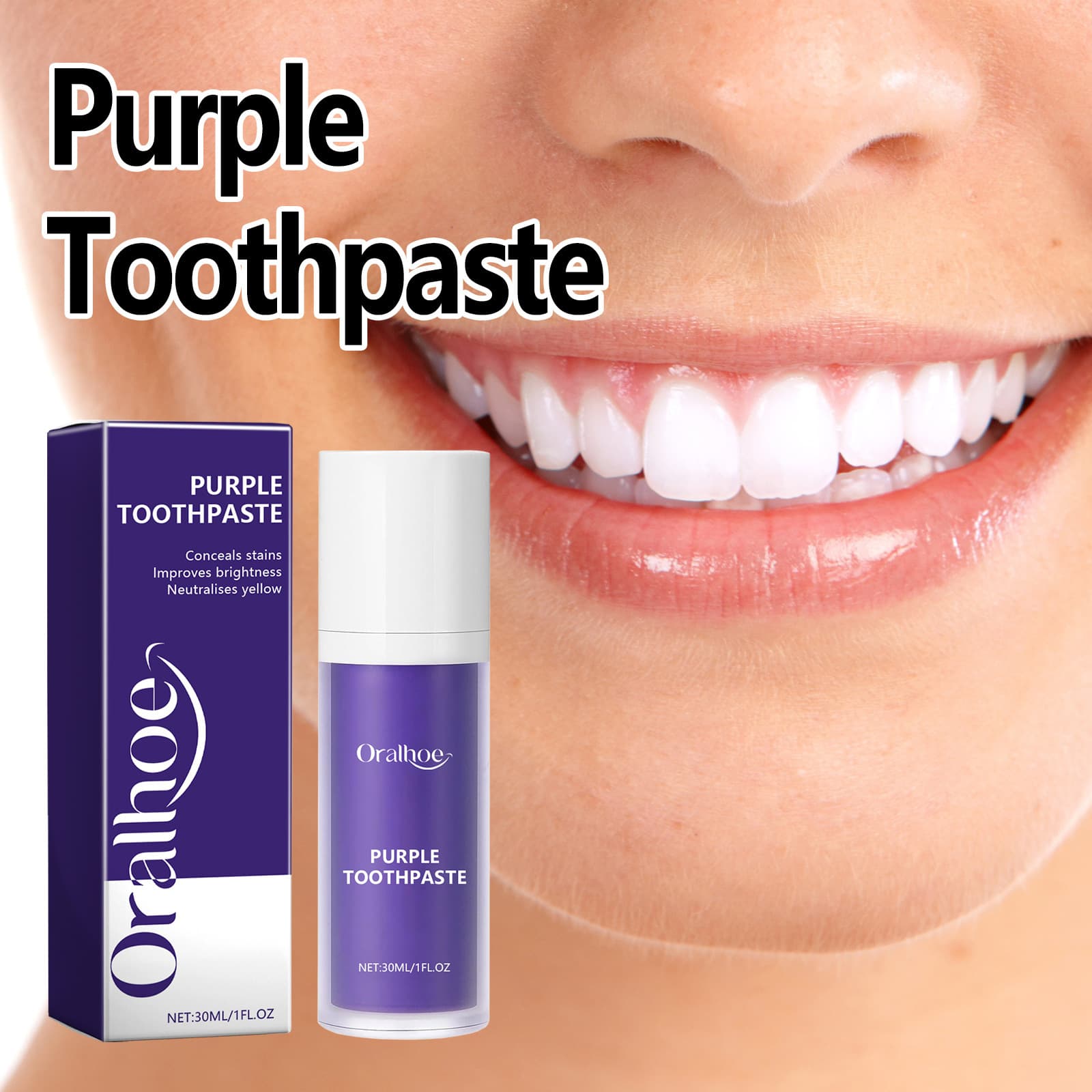 Oralhoe Purple Teeth Whitening Toothpaste Deep Clean Tartar and Stains Bad Breath Fresh Breath Toothpaste