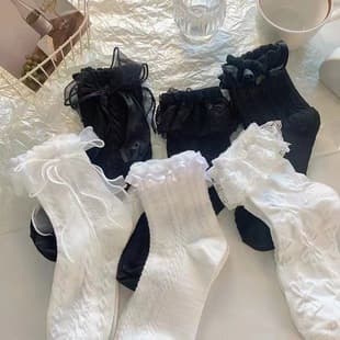 Simple White Bow Lace Trim Socks for Women, Mid-Calf Socks, Summer Thin, Japanese Sweet Lolita Lace JK Socks