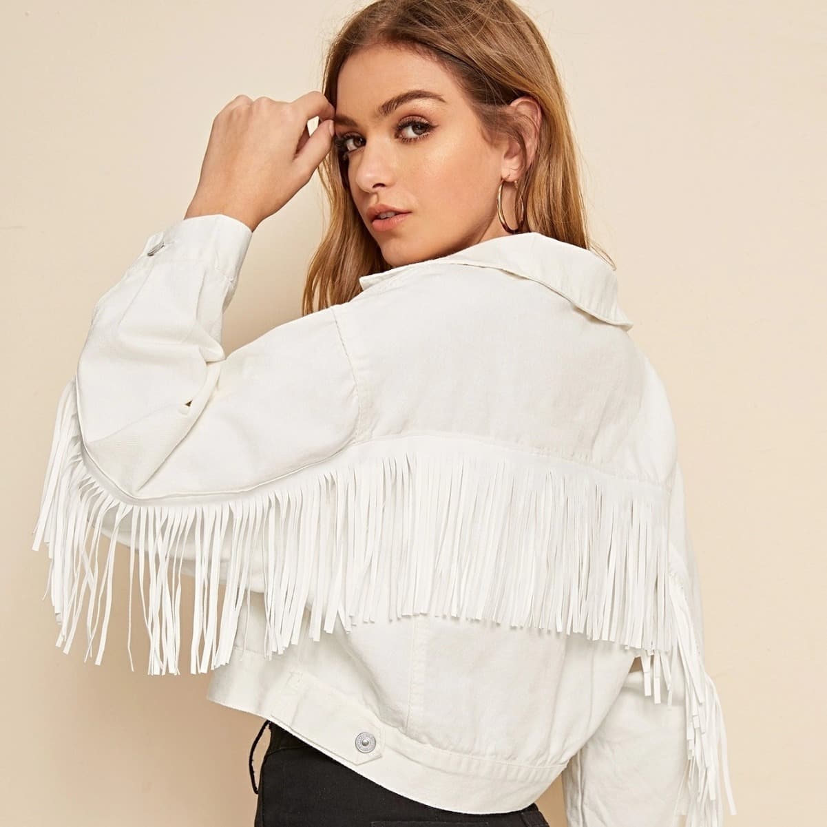 2025 Spring Autumn New Arrival Amazon AliExpress Independent Station Export Women's Fringe Denim Jacket White Coat