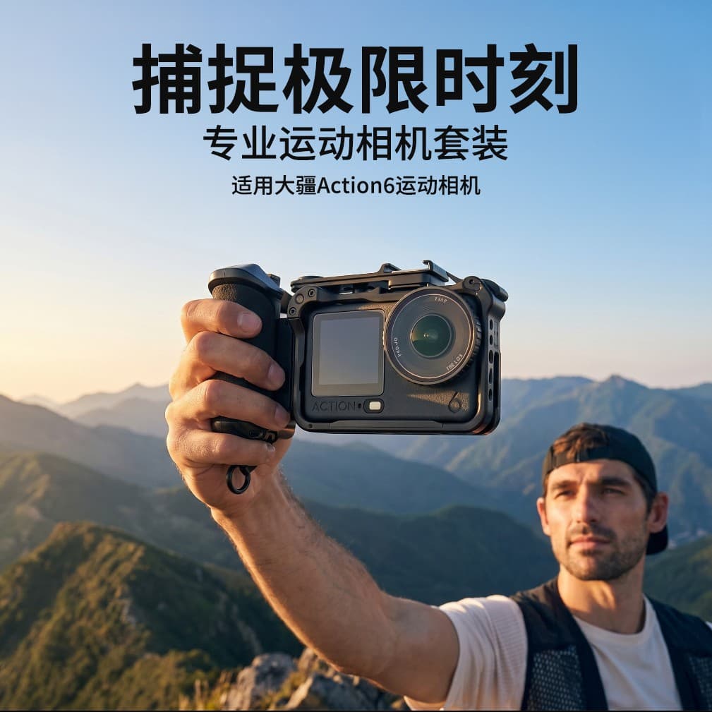 Compatible with DJI Action 6 Street Photography Kit, Street Photography Handle Assembly, Cage Frame Handle, Shutter Button Accessories