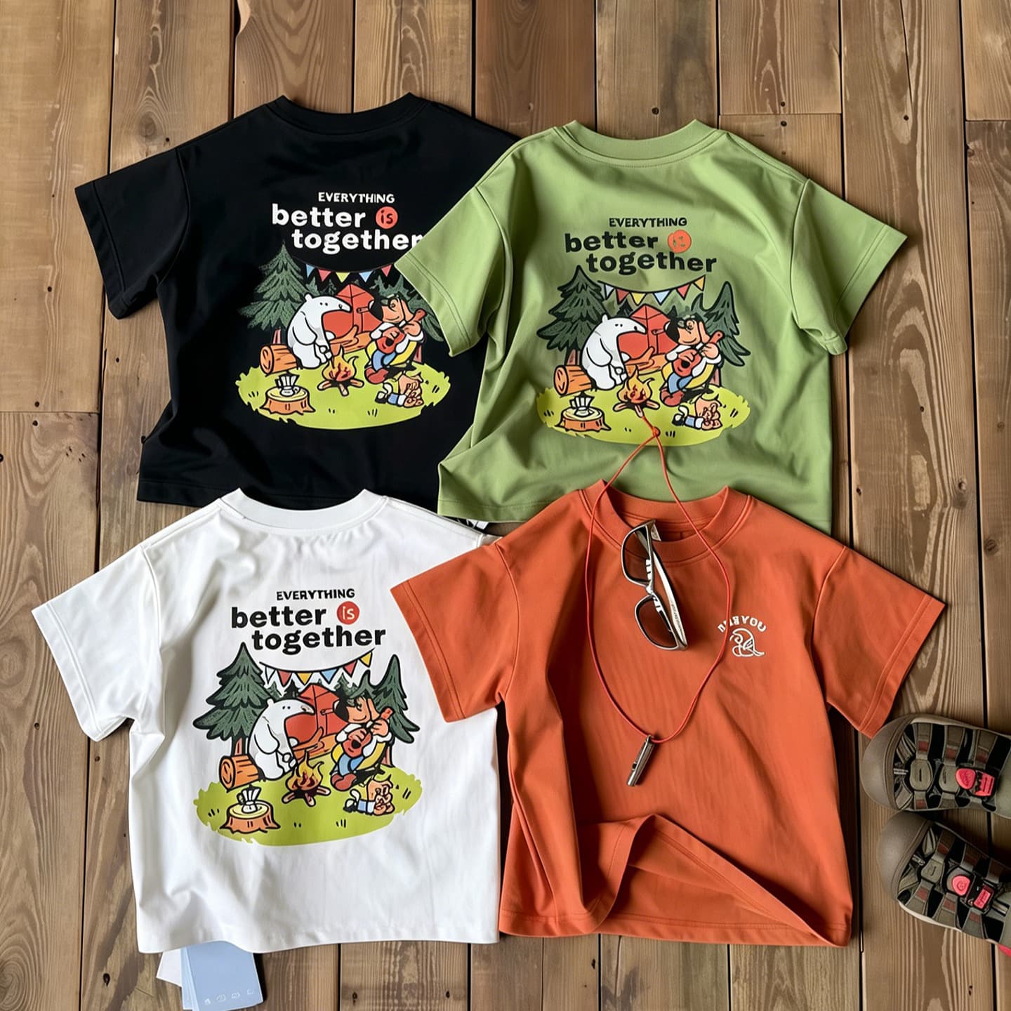 The four colors look good~~ Japanese trendy parent-child clothing for a family of three, summer clothing, cartoon T-shirts, cotton short-sleeved family clothing
