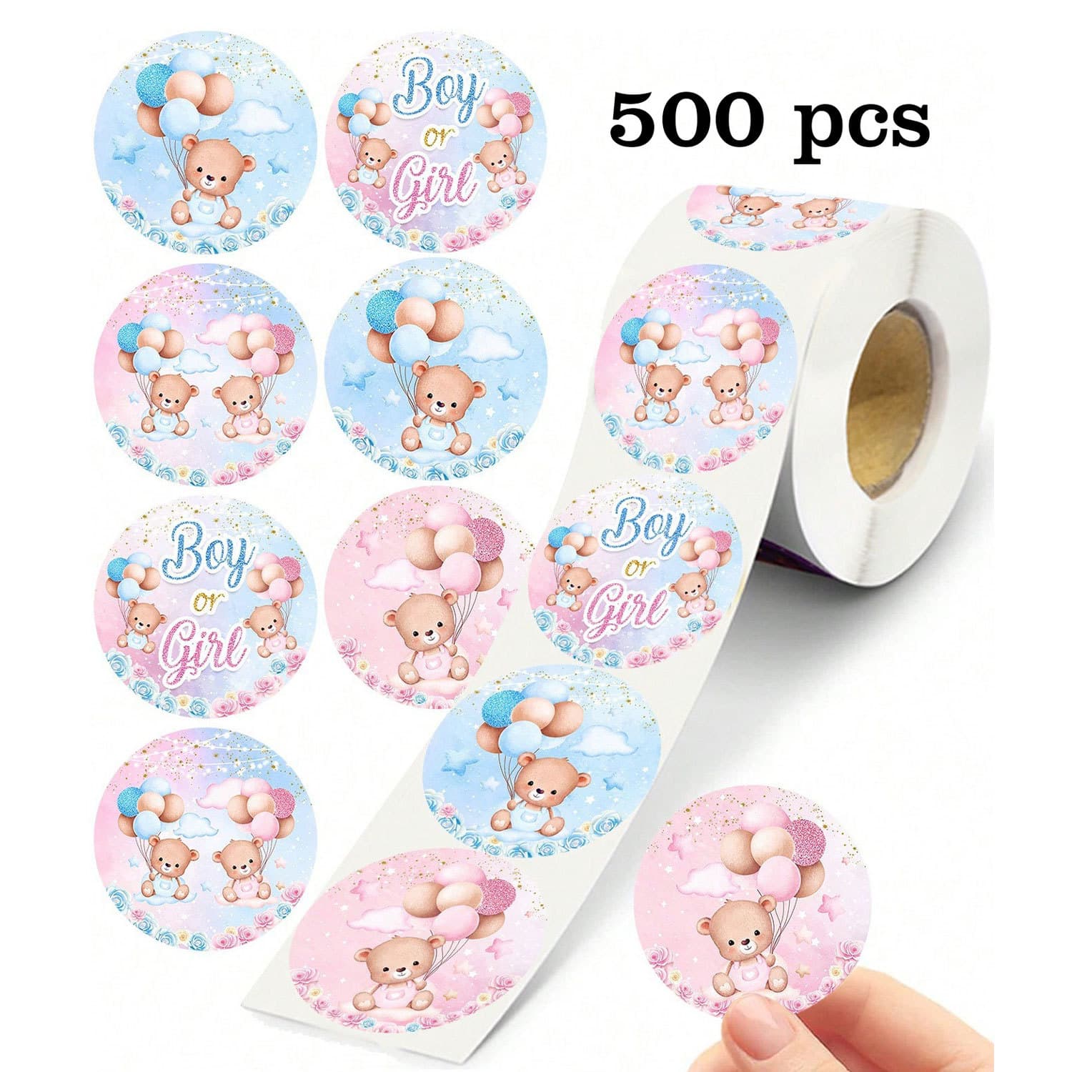 500pcs Cross-border Cartoon Bear Gender Reveal Stickers Newborn Gender Reveal Party Gift Wrapping DIY