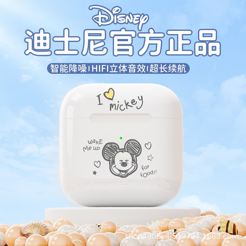 Disney A4 Bluetooth Wireless Earphones Mini Cartoon Half-In-Ear Long Battery Life Breath Light Call Function Music Support