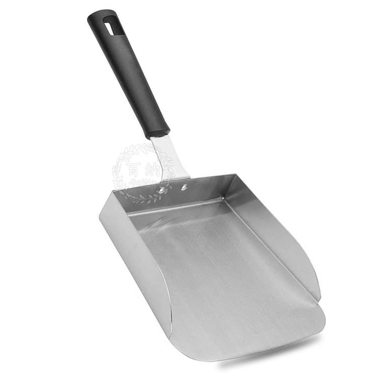 Kitchen Tool 430 Stainless Steel Food Transfer Spatula - Detachable Handle Snack and Fry Scoop