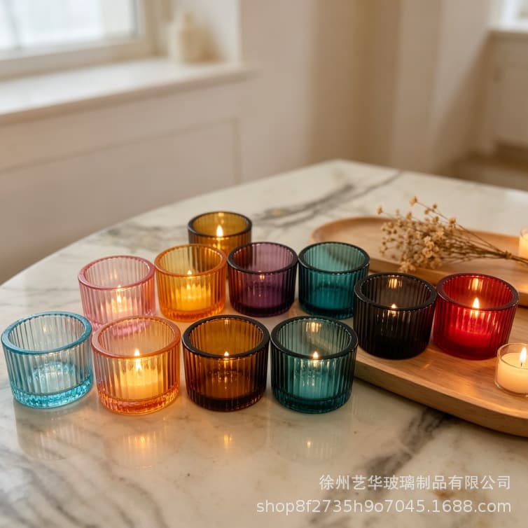 Cross-border E-commerce Amazon Ribbed Candle Holder Cup Nordic Romantic Thick-Walled Candlestick Cup Aromatherapy Cup Glass Jar Home Decor