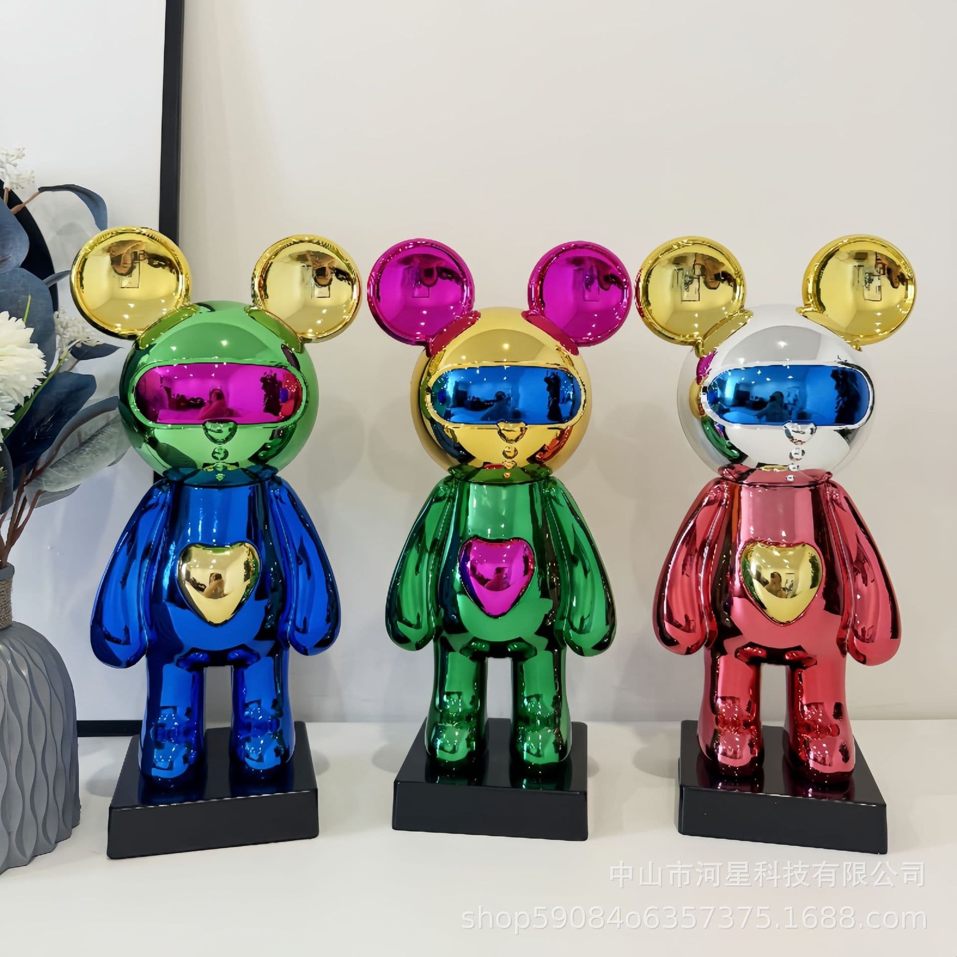 Electroplated Space Rabbit Bear Figurine Ornament for Living Room Entryway TV Cabinet Display Cabinet Decoration Light Luxury Holiday Gift
