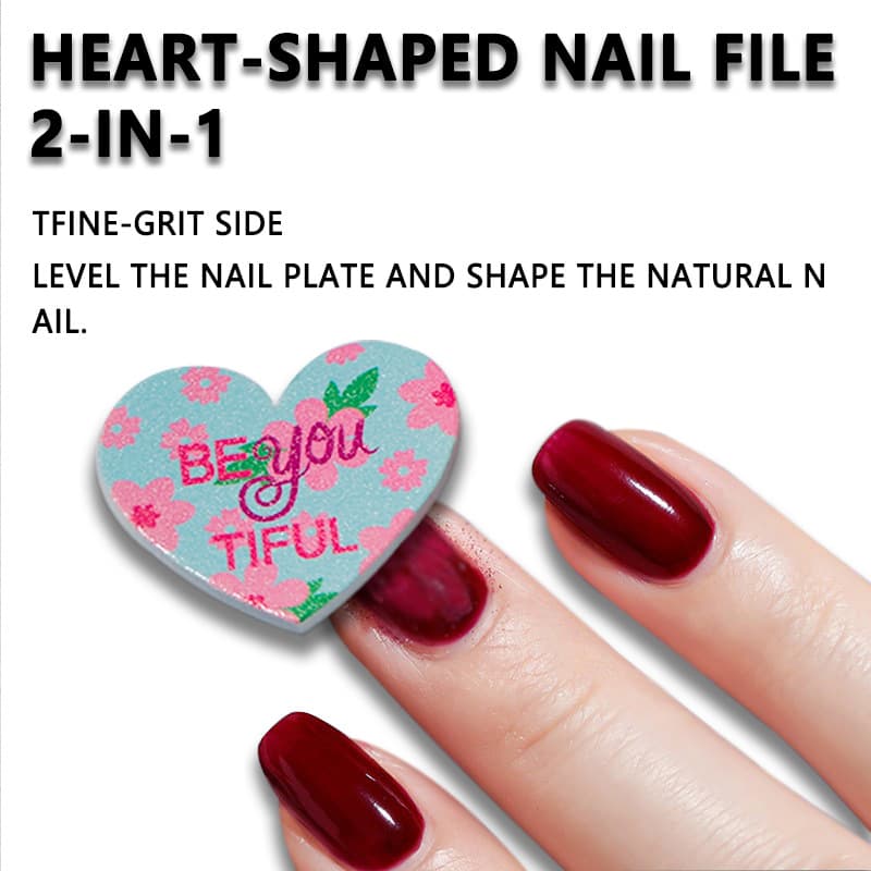 A popular cross-border product, 5 love-shaped manicure strips 2-in-1 sponge nail polisher for fine polishing nail trimming