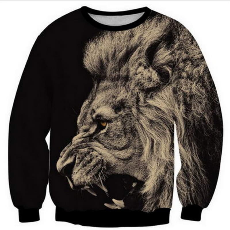 Bestselling New Fall/Winter 3D Animal Tiger Lion Print Men's Loose Fit European Size Hoodless Crew Neck Sweatshirt
