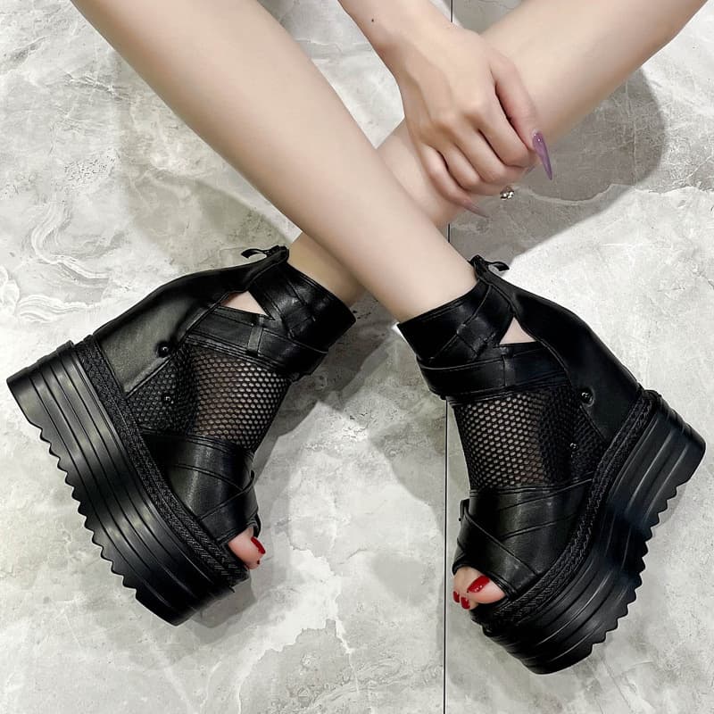 Spring and Summer New Platform Wedge Heel Fashion Height-Increasing Women's Sandals Cross-Strap Chunky Heel 13cm Stiletto Roman Sandals