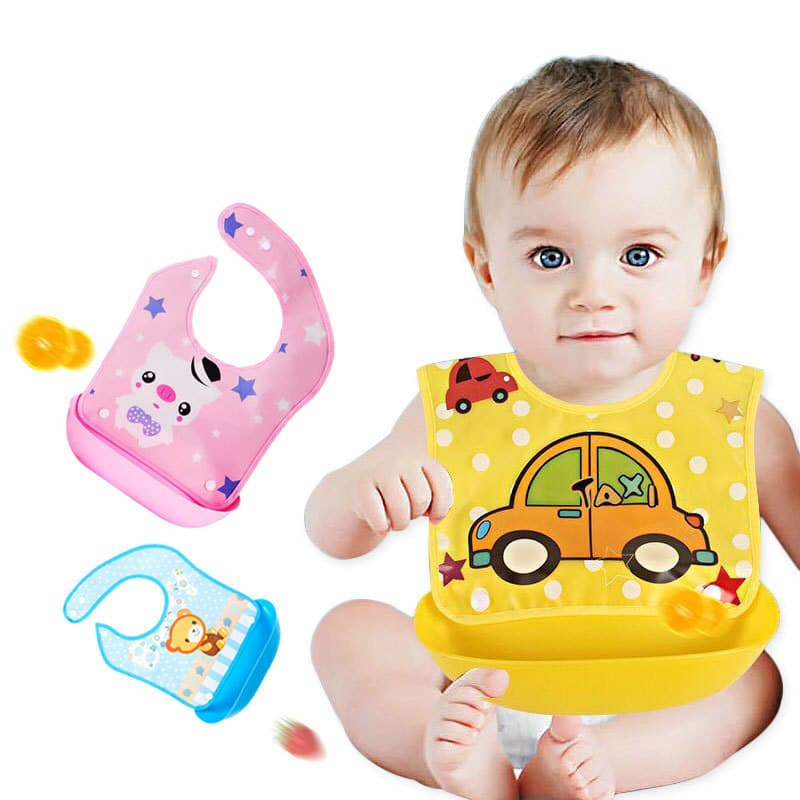 [Snap style] Baby bib waterproof rice pocket baby bib eating saliva pocket saliva towel three-dimensional imitation silicone
