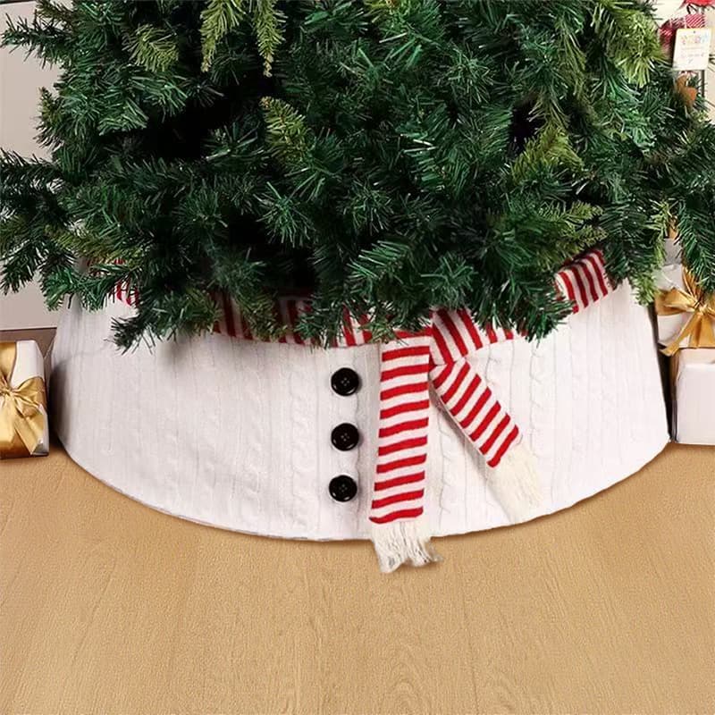 Cross-border Christmas Decoration Vertical Plaid Knitted Plush Christmas Tree Skirt Holiday Decoration Gift Tree Skirt Ornament