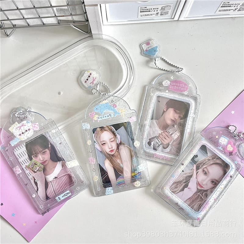 Transparent Glitter PVC Card Holder Original 3-Inch Star Idol Photo Card Meal Card Campus Card Storage Card Pouch Display Charm