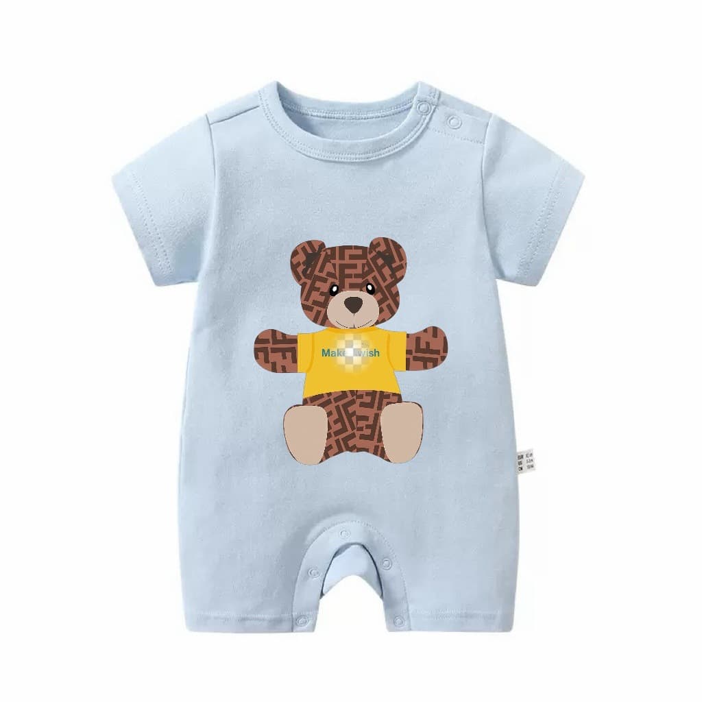 Baby Short Sleeve Bodysuit Summer Cotton Cartoon Bear Romper for Boys and Girls Newborn