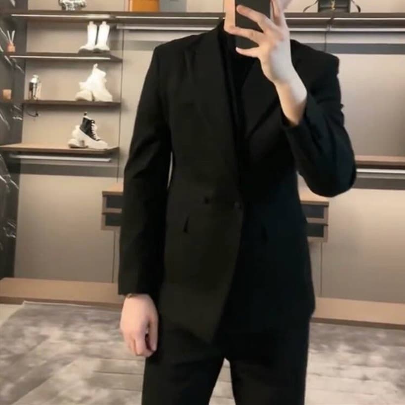Black Slim Fit Blazer for Men Spring Autumn Trendy Streetwear Single-Breasted Casual Suit Jacket S-5XL