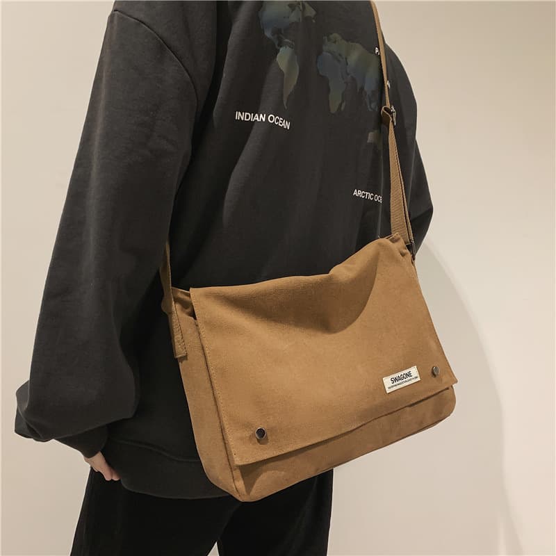 Swagone Men's Satchel Crossbody Japanese Style Computer Bag Women's Commute Canvas Bag Student Book Single Shoulder