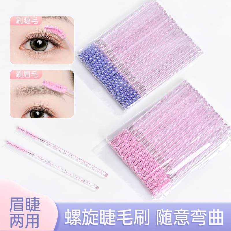 Cross-Border Wholesale Disposable Eyelash Brush Grafting False Eyelashes Crystal Rod Spiral Comb Eyelash Eyebrow Brush Beauty Tools