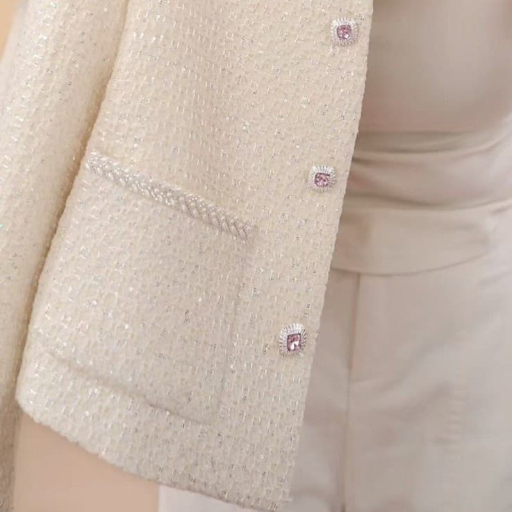 Little Chanel-style Tweed Short Jacket for Women, New Spring/Autumn Pearl Button Elegant Commuter Top