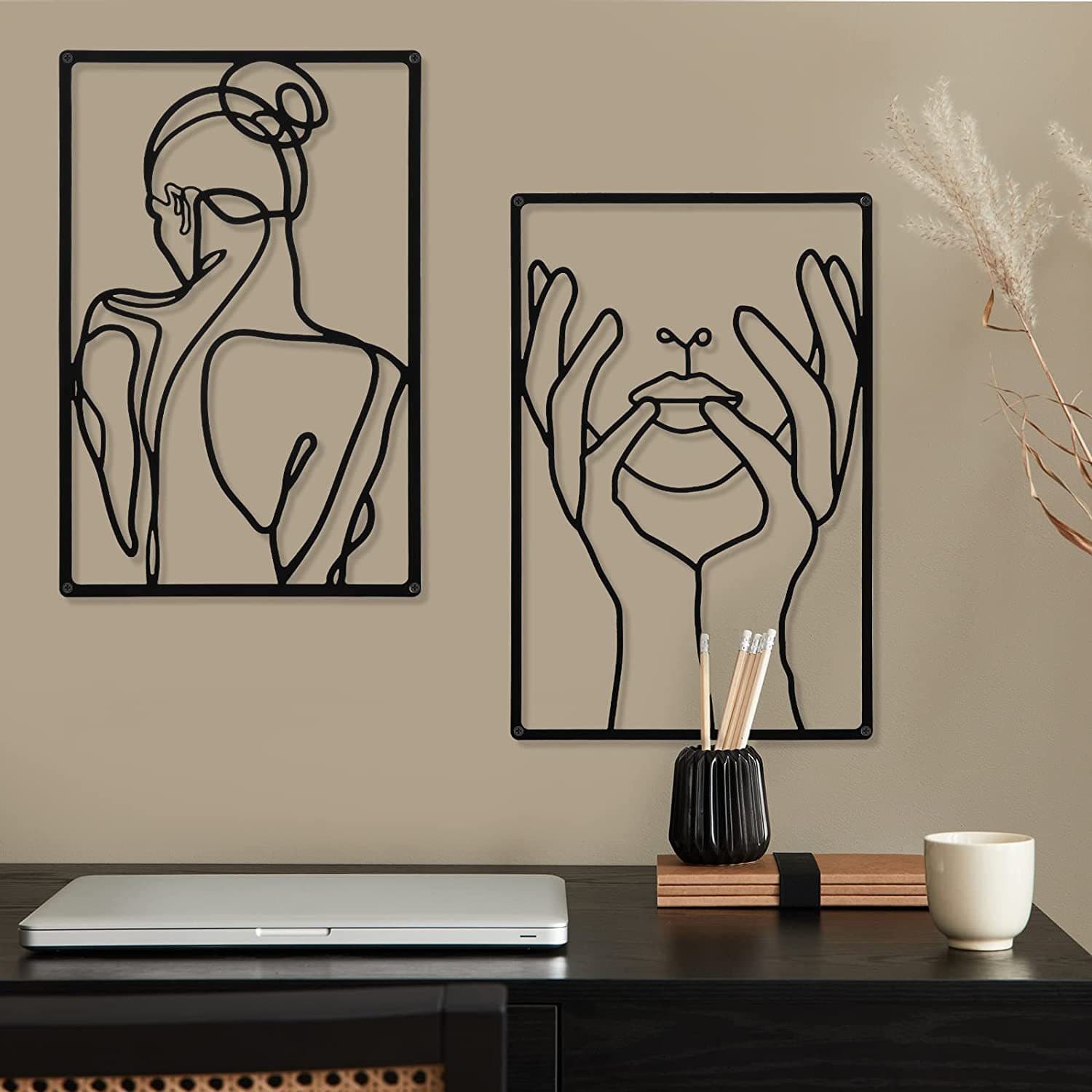 Amazon Hot Selling Metal Black Wall Decor Wall Sculpture Simple Single Line Female Home Wall Hanging Art