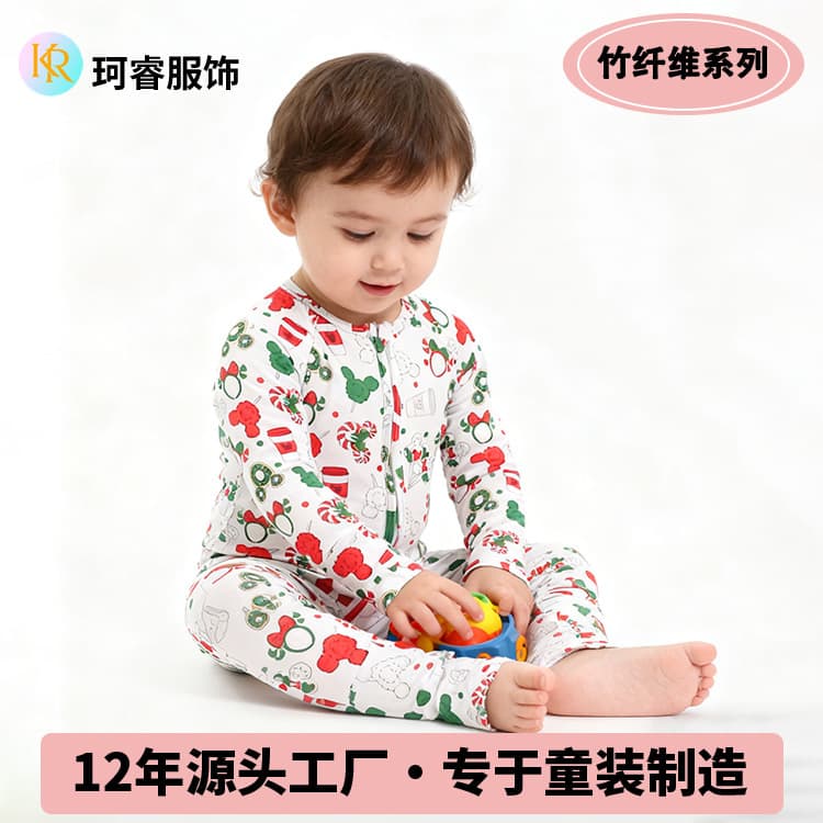 Newborn Baby Clothes Children's Clothing Christmas Long-Sleeved Pants Suit Cartoon Printed Bamboo Fiber Baby Jumpsuit