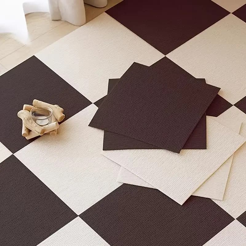 Office Interlocking Carpet Thick Bedroom Living Room Self-Adhesive Mat, Cream Anti-Slip Soundproof Mat, Trimmable and Maintainable