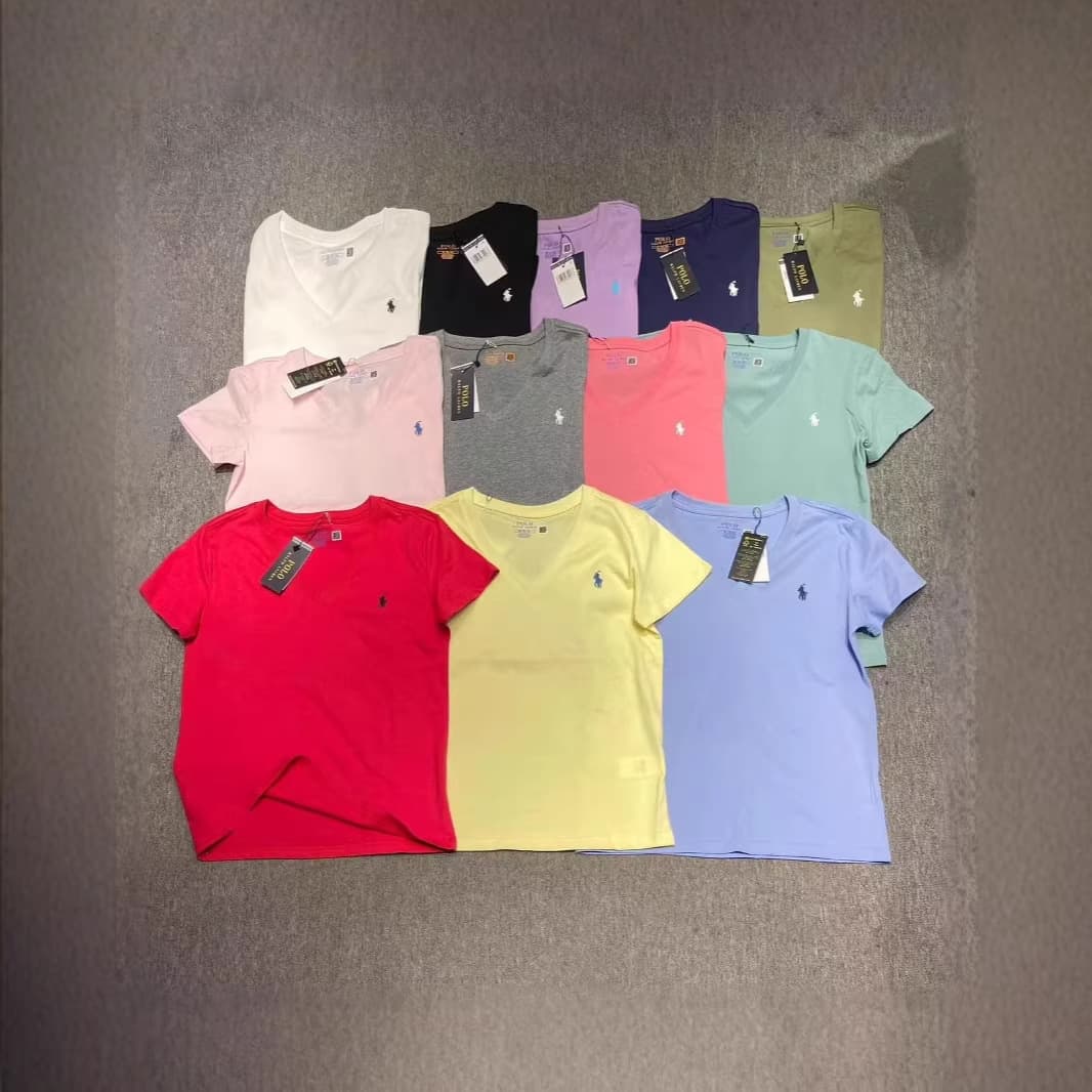 2025 summer new style rl Ralph Lauren V-neck pony embroidered short-sleeved T