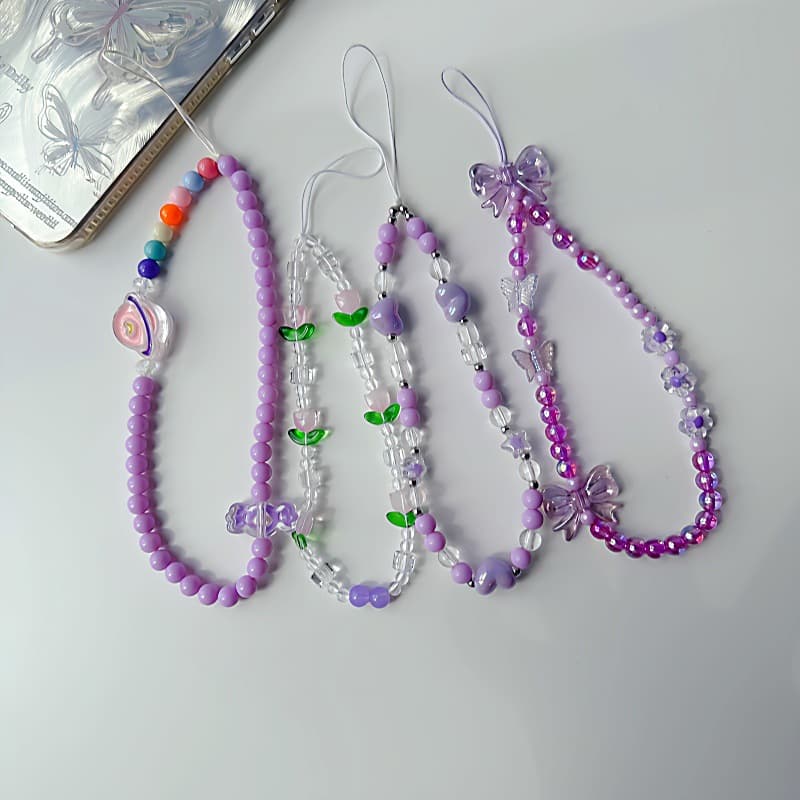 Internet celebrity tulip handmade beaded mobile phone chain polaroid diy niche pendant ccd camera chain accessories lanyard