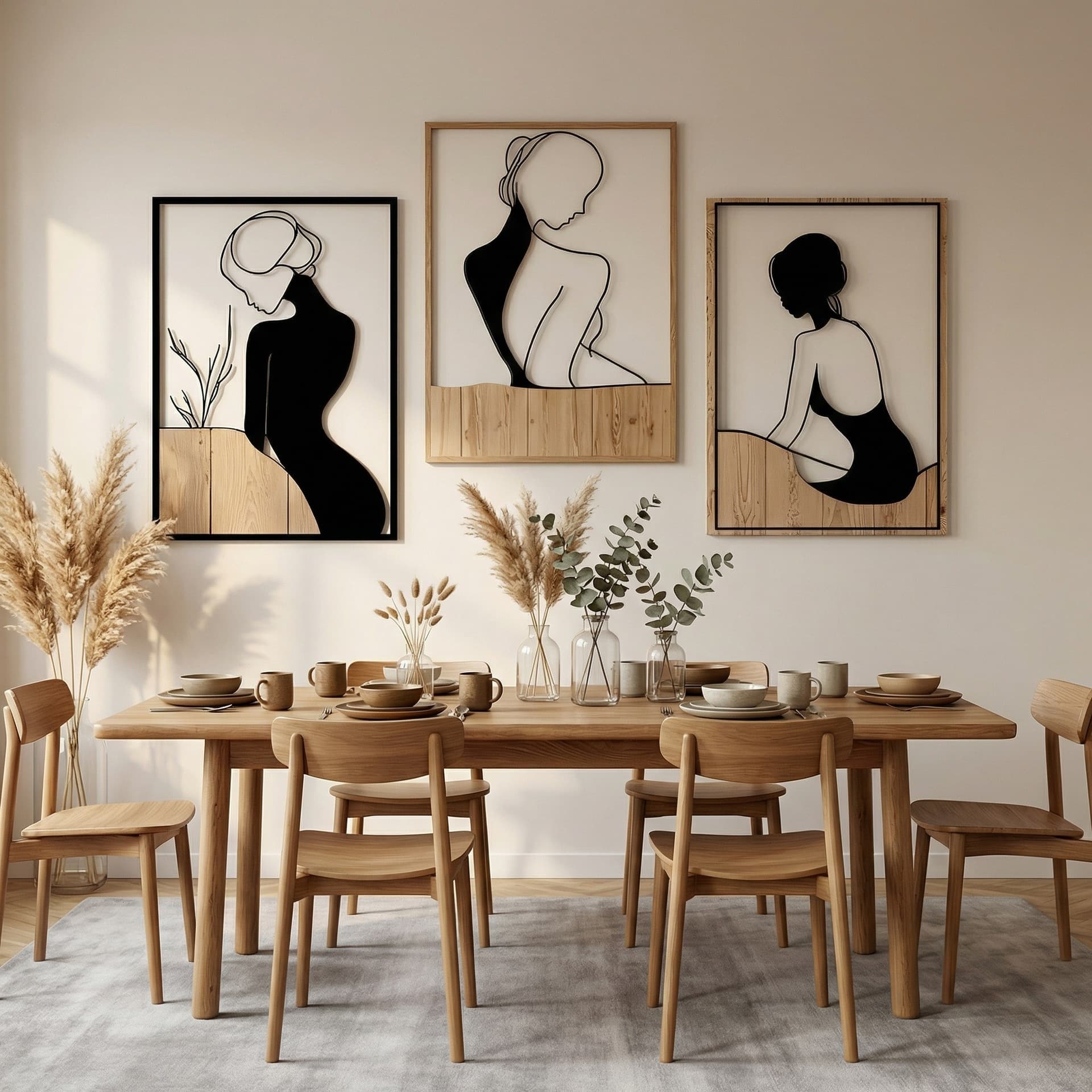 Cross-border Amazon new female line art wall decoration wooden metal wall hanging silhouette wall decoration painting