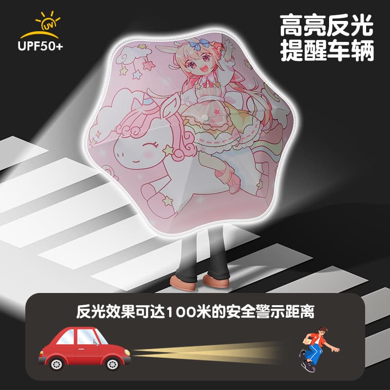 Sectional Retraction Fully Automatic Safe Anti-Rebound Children's Umbrella for Girls and Boys in Kindergarten, Black Coated Sun and Rain Dual-Use Umbrella