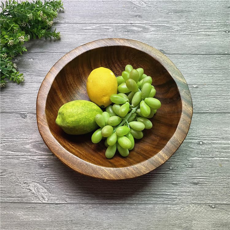 Walnut Wood Round Bowl Wooden Fruit Tray Solid Large Fruit Plate Snack Nut Wooden Bowl