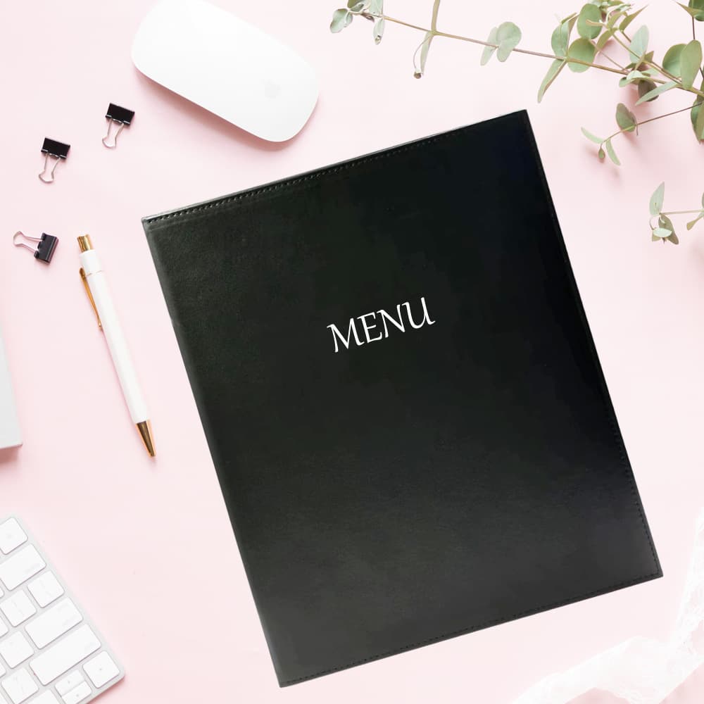 Custom LOGO black menu clip PU leather folder menu book A4 hotel restaurant order clip wholesale