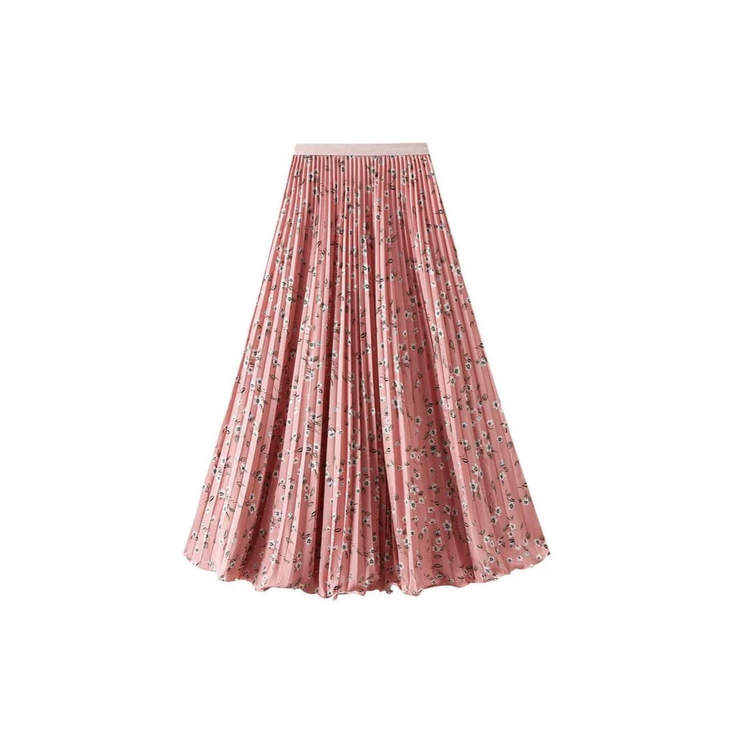 Pleated Floral Skirt for Women 2026 Spring Summer New High-Waist Umbrella Skirt Flared Pleated Long Skirt D9908