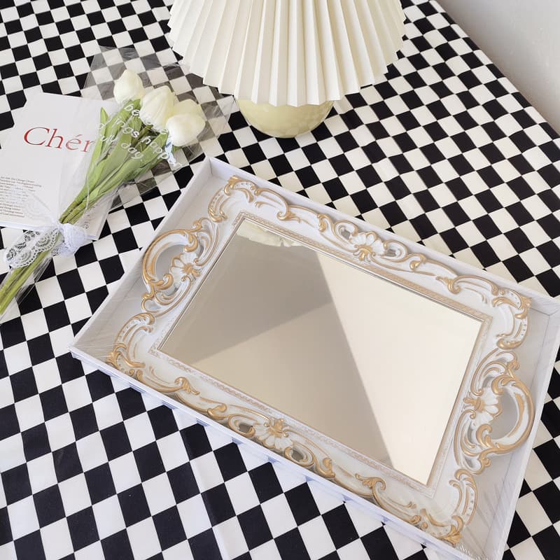 European Retro Plastic Glass Mirror Tray, Ins-Style Living Room Decorative Ornament, Aromatherapy Jewelry Display Storage Tray