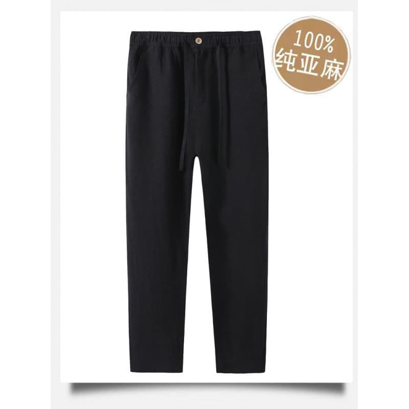 Ramie Pants Summer Linen Cropped Pants Men's Korean Style Loose Harem Pants Casual Slim Fit Youth Cotton Thin Style